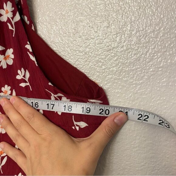 Red floral print boho feminine romantic button front midi dress tie shoulder XL - Picture 11 of 12